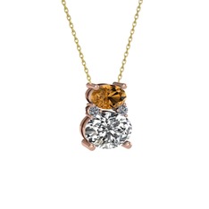 Thea Kolye - Dumanlı kuvars, swarovski ve pırlanta 8 ayar rose altın kolye (0.036 karat, 40 cm altın rolo zincir) #ow84d2