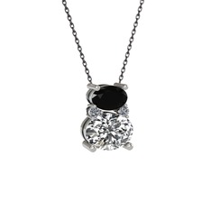 Thea Kolye - Siyah zirkon, swarovski ve pırlanta 14 ayar beyaz altın kolye (0.036 karat, 40 cm gümüş rolo zincir) #p3myil
