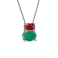 Garnet, kök zümrüt ve swarovski 18 ayar beyaz altın kolye (40 cm gümüş rolo zincir)