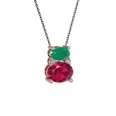 Thea Kolye - Kök zümrüt, rodolit garnet ve swarovski 8 ayar rose altın kolye (40 cm gümüş rolo zincir) #pg49tx