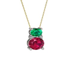 Thea Kolye - Yeşil kuvars, rodolit garnet ve swarovski 14 ayar beyaz altın kolye (40 cm altın rolo zincir) #pkg6j6