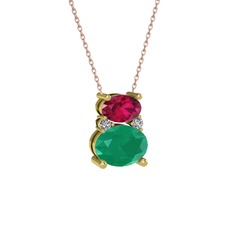 Rodolit garnet, kök zümrüt ve swarovski 8 ayar altın kolye (40 cm rose altın rolo zincir)