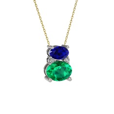 Thea Kolye - Lab safir, yeşil kuvars ve swarovski 18 ayar beyaz altın kolye (40 cm altın rolo zincir) #pnf5o3