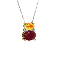Thea Kolye - Sitrin, kök yakut ve swarovski 18 ayar altın kolye (40 cm gümüş rolo zincir) #prdbbn