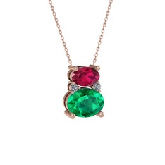 Thea Kolye - Rodolit garnet, yeşil kuvars ve pırlanta 18 ayar rose altın kolye (0.036 karat, 40 cm rose altın rolo zincir) #pxub9h