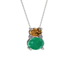 Thea Kolye - Dumanlı kuvars, kök zümrüt ve pırlanta 925 ayar gümüş kolye (0.036 karat, 40 cm beyaz altın rolo zincir) #q27vyq