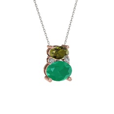 Thea Kolye - Peridot, kök zümrüt ve swarovski 14 ayar rose altın kolye (40 cm beyaz altın rolo zincir) #q7dzxq