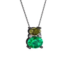 Thea Kolye - Peridot, yeşil kuvars ve swarovski 925 ayar siyah rodyum kaplama gümüş kolye (40 cm gümüş rolo zincir) #q8ckwv
