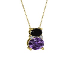 Thea Kolye - Siyah zirkon, ametist ve swarovski 8 ayar altın kolye (40 cm altın rolo zincir) #q9xdj