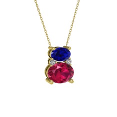 Thea Kolye - Lab safir, rodolit garnet ve swarovski 925 ayar altın kaplama gümüş kolye (40 cm altın rolo zincir) #qdw2hv