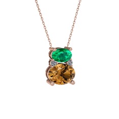 Thea Kolye - Yeşil kuvars, dumanlı kuvars ve pırlanta 925 ayar rose altın kaplama gümüş kolye (0.036 karat, 40 cm gümüş rolo zincir) #qmnxkx