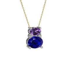 Thea Kolye - Ametist, lab safir ve swarovski 18 ayar beyaz altın kolye (40 cm altın rolo zincir) #qpt2d5