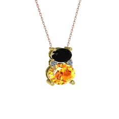 Thea Kolye - Siyah zirkon, sitrin ve pırlanta 8 ayar altın kolye (0.036 karat, 40 cm rose altın rolo zincir) #qtocz