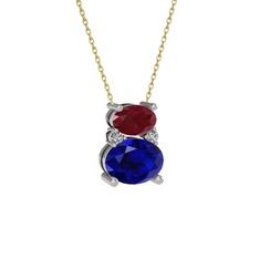 Thea Kolye - Kök yakut, lab safir ve swarovski 18 ayar beyaz altın kolye (40 cm altın rolo zincir) #r3tuyg