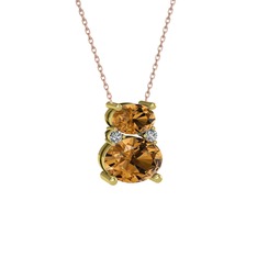 Thea Kolye - Dumanlı kuvars ve swarovski 925 ayar altın kaplama gümüş kolye (40 cm rose altın rolo zincir) #rbccqj