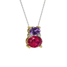 Thea Kolye - Ametist, rodolit garnet ve swarovski 8 ayar altın kolye (40 cm gümüş rolo zincir) #rgz6g0