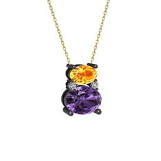 Thea Kolye - Sitrin, ametist ve swarovski 925 ayar siyah rodyum kaplama gümüş kolye (40 cm altın rolo zincir) #rhorg5
