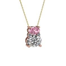 Pembe kuvars, swarovski ve pırlanta 14 ayar rose altın kolye (0.036 karat, 40 cm altın rolo zincir)