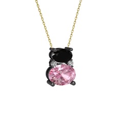 Thea Kolye - Siyah zirkon, pembe kuvars ve swarovski 925 ayar siyah rodyum kaplama gümüş kolye (40 cm altın rolo zincir) #ro6mjq