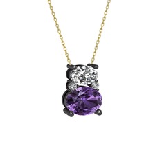 Thea Kolye - Swarovski ve ametist 925 ayar siyah rodyum kaplama gümüş kolye (40 cm altın rolo zincir) #rsezdn