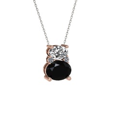 Swarovski, siyah zirkon ve pırlanta 14 ayar rose altın kolye (0.036 karat, 40 cm beyaz altın rolo zincir)