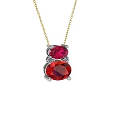Rodolit garnet, garnet ve pırlanta 925 ayar gümüş kolye (0.036 karat, 40 cm altın rolo zincir)