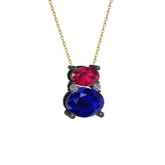 Thea Kolye - Rodolit garnet, lab safir ve pırlanta 925 ayar siyah rodyum kaplama gümüş kolye (0.036 karat, 40 cm altın rolo zincir) #rz8729