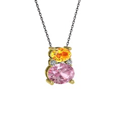 Sitrin, pembe kuvars ve swarovski 18 ayar altın kolye (40 cm gümüş rolo zincir)