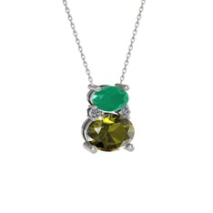 Thea Kolye - Kök zümrüt, peridot ve pırlanta 18 ayar beyaz altın kolye (0.036 karat, 40 cm beyaz altın rolo zincir) #s9odev