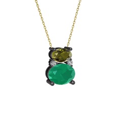 Thea Kolye - Peridot, kök zümrüt ve swarovski 925 ayar siyah rodyum kaplama gümüş kolye (40 cm altın rolo zincir) #sdefid