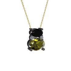 Thea Kolye - Siyah zirkon, peridot ve pırlanta 925 ayar siyah rodyum kaplama gümüş kolye (0.036 karat, 40 cm altın rolo zincir) #sjeul7