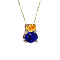 Thea Kolye - Sitrin, lab safir ve swarovski 14 ayar rose altın kolye (40 cm altın rolo zincir) #sku9vj