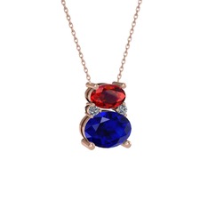Thea Kolye - Garnet, lab safir ve pırlanta 8 ayar rose altın kolye (0.036 karat, 40 cm gümüş rolo zincir) #sttmjj