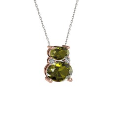 Thea Kolye - Peridot ve swarovski 14 ayar rose altın kolye (40 cm beyaz altın rolo zincir) #svbino