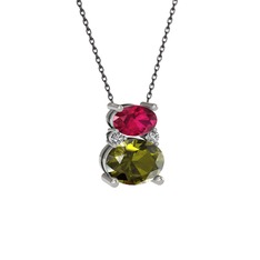 Thea Kolye - Rodolit garnet, peridot ve swarovski 14 ayar beyaz altın kolye (40 cm gümüş rolo zincir) #sxvprv