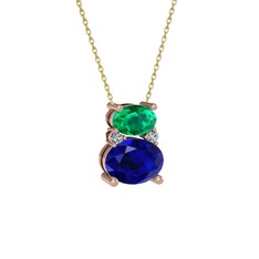 Thea Kolye - Yeşil kuvars, lab safir ve swarovski 14 ayar rose altın kolye (40 cm altın rolo zincir) #t0t7v8