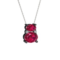 Thea Kolye - Rodolit garnet ve swarovski 925 ayar siyah rodyum kaplama gümüş kolye (40 cm gümüş rolo zincir) #t3v2u0