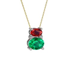 Thea Kolye - Garnet, yeşil kuvars ve swarovski 8 ayar beyaz altın kolye (40 cm gümüş rolo zincir) #tcarqx