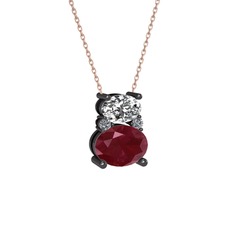 Thea Kolye - Swarovski, kök yakut ve pırlanta 925 ayar siyah rodyum kaplama gümüş kolye (0.036 karat, 40 cm gümüş rolo zincir) #td7vmb