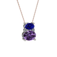 Thea Kolye - Lab safir, ametist ve pırlanta 18 ayar beyaz altın kolye (0.036 karat, 40 cm gümüş rolo zincir) #tfv4qp