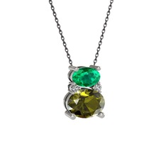 Thea Kolye - Yeşil kuvars, peridot ve swarovski 18 ayar beyaz altın kolye (40 cm gümüş rolo zincir) #tgmgdw