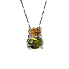 Thea Kolye - Dumanlı kuvars, peridot ve swarovski 925 ayar gümüş kolye (40 cm gümüş rolo zincir) #th31l3