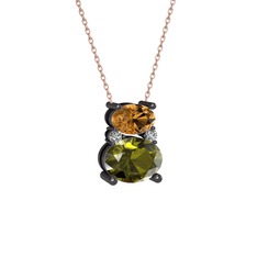 Thea Kolye - Dumanlı kuvars, peridot ve swarovski 925 ayar siyah rodyum kaplama gümüş kolye (40 cm gümüş rolo zincir) #tl6p41