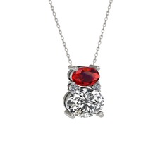 Thea Kolye - Garnet, swarovski ve pırlanta 925 ayar gümüş kolye (0.036 karat, 40 cm gümüş rolo zincir) #toadvw