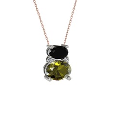 Thea Kolye - Siyah zirkon, peridot ve swarovski 14 ayar beyaz altın kolye (40 cm rose altın rolo zincir) #toqdue