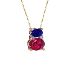 Lab safir, rodolit garnet ve swarovski 14 ayar rose altın kolye (40 cm altın rolo zincir)