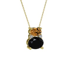 Thea Kolye - Dumanlı kuvars, siyah zirkon ve swarovski 8 ayar altın kolye (40 cm altın rolo zincir) #ts31tm