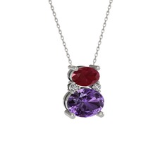 Kök yakut, ametist ve swarovski 14 ayar beyaz altın kolye (40 cm beyaz altın rolo zincir)