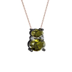 Thea Kolye - Peridot ve swarovski 925 ayar siyah rodyum kaplama gümüş kolye (40 cm gümüş rolo zincir) #u0uu0p