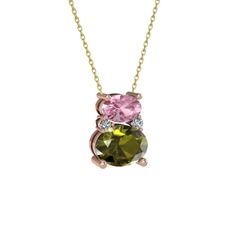 Thea Kolye - Pembe kuvars, peridot ve swarovski 8 ayar rose altın kolye (40 cm altın rolo zincir) #u12iqt